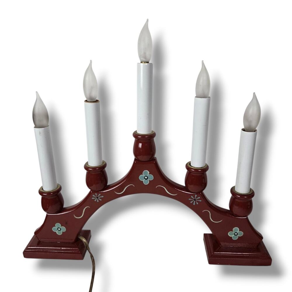 Vintage Swedish Electric Candelabra Red Blue Scandinavian Christmas Santa Lucia